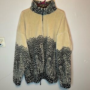 Vintage Cheetah Animal Print Fleece Full Zip Jacket Size XXL